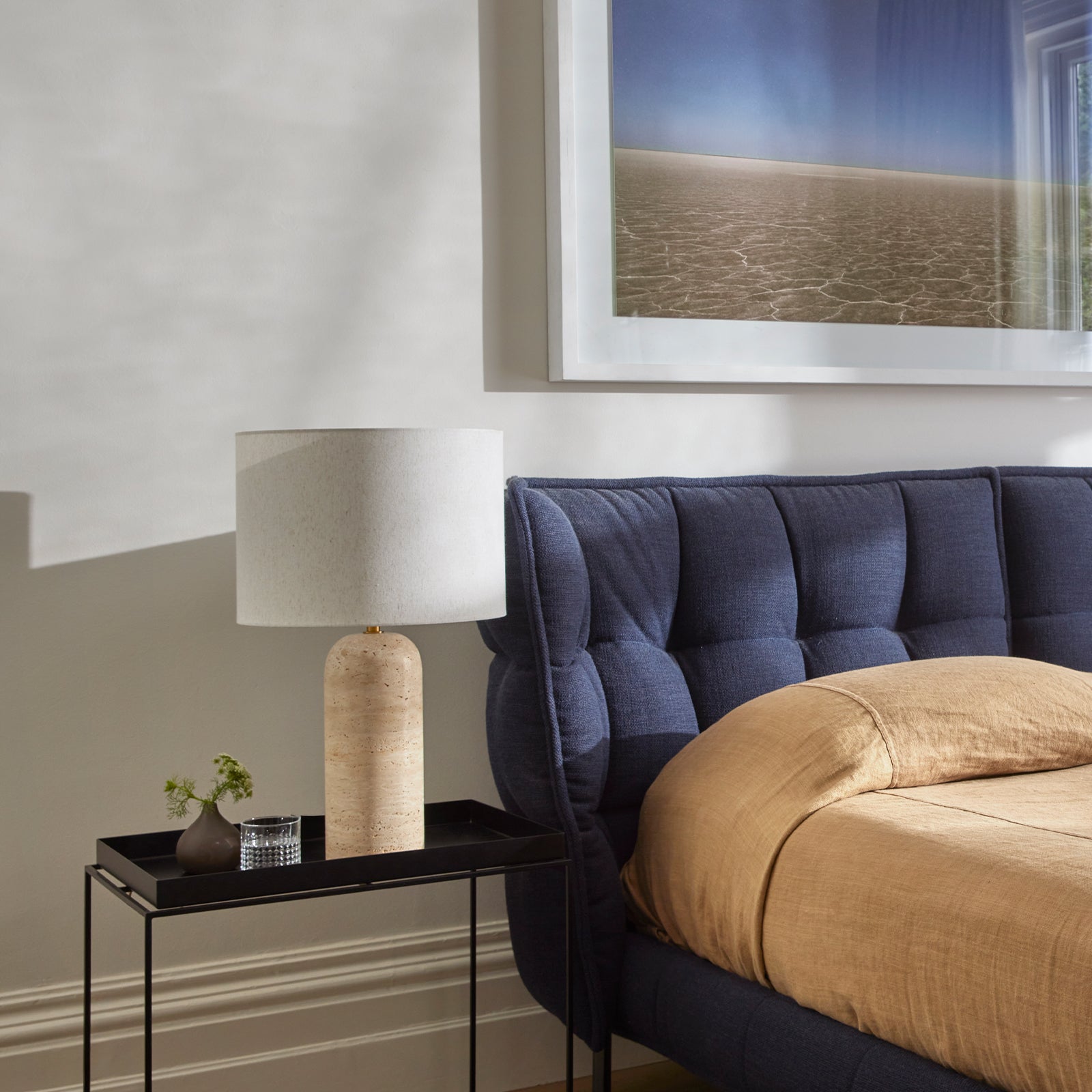 Soren Drum Shade Table Lamp Brass & Travertine - 1445