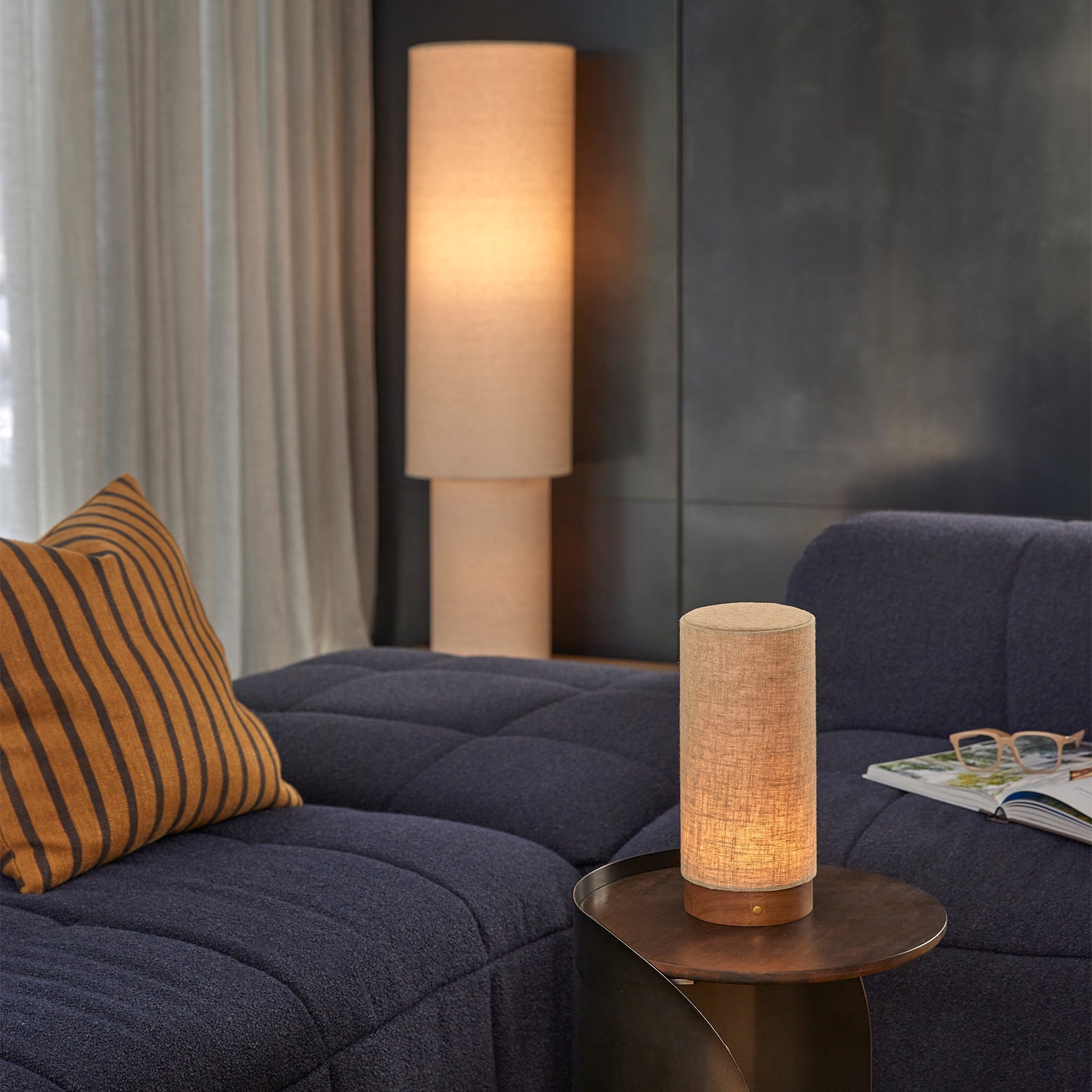 Loom LED Rechargeable Table Lamp 3.7W Tri Colour Walnut & Natural Linen - 1609LIN