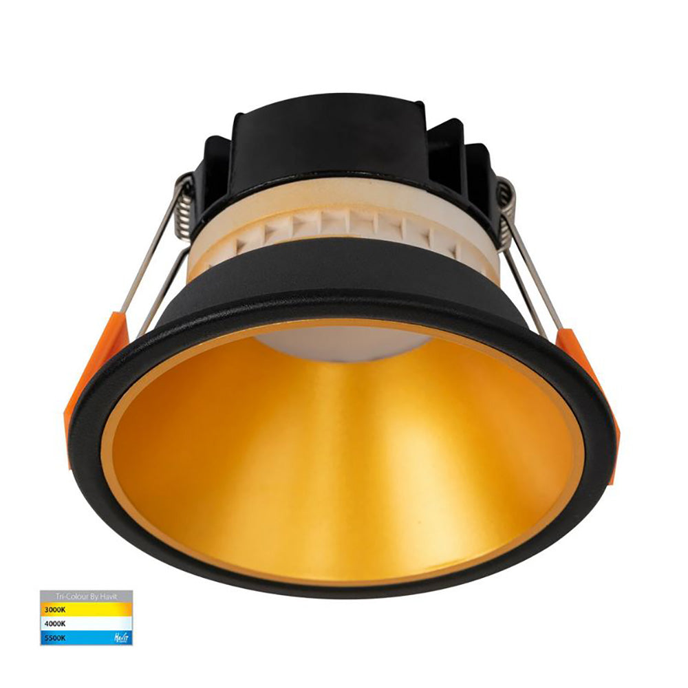 Buy Recessed LED Downlights Australia Round Recessed LED Downlight Black Polycarbonate Gold Insert 3 CCT - HV5528T-BG