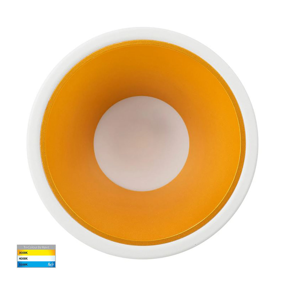 Buy Recessed LED Downlights Australia Round Recessed LED Downlight White Polycarbonate Gold Insert 3 CCT - HV5528T-WG