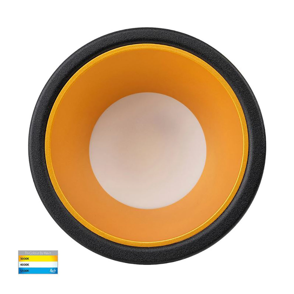 Buy Recessed LED Downlights Australia Round Recessed LED Downlight W82mm Black Polycarbonate Gold Insert 3 CCT - HV5529T-BG