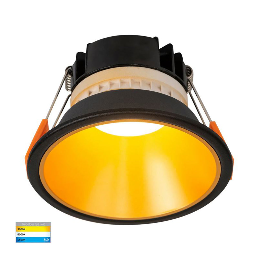 Buy Recessed LED Downlights Australia Round Recessed LED Downlight Black Polycarbonate Gold Insert 3 CCT - HV5528T-BG