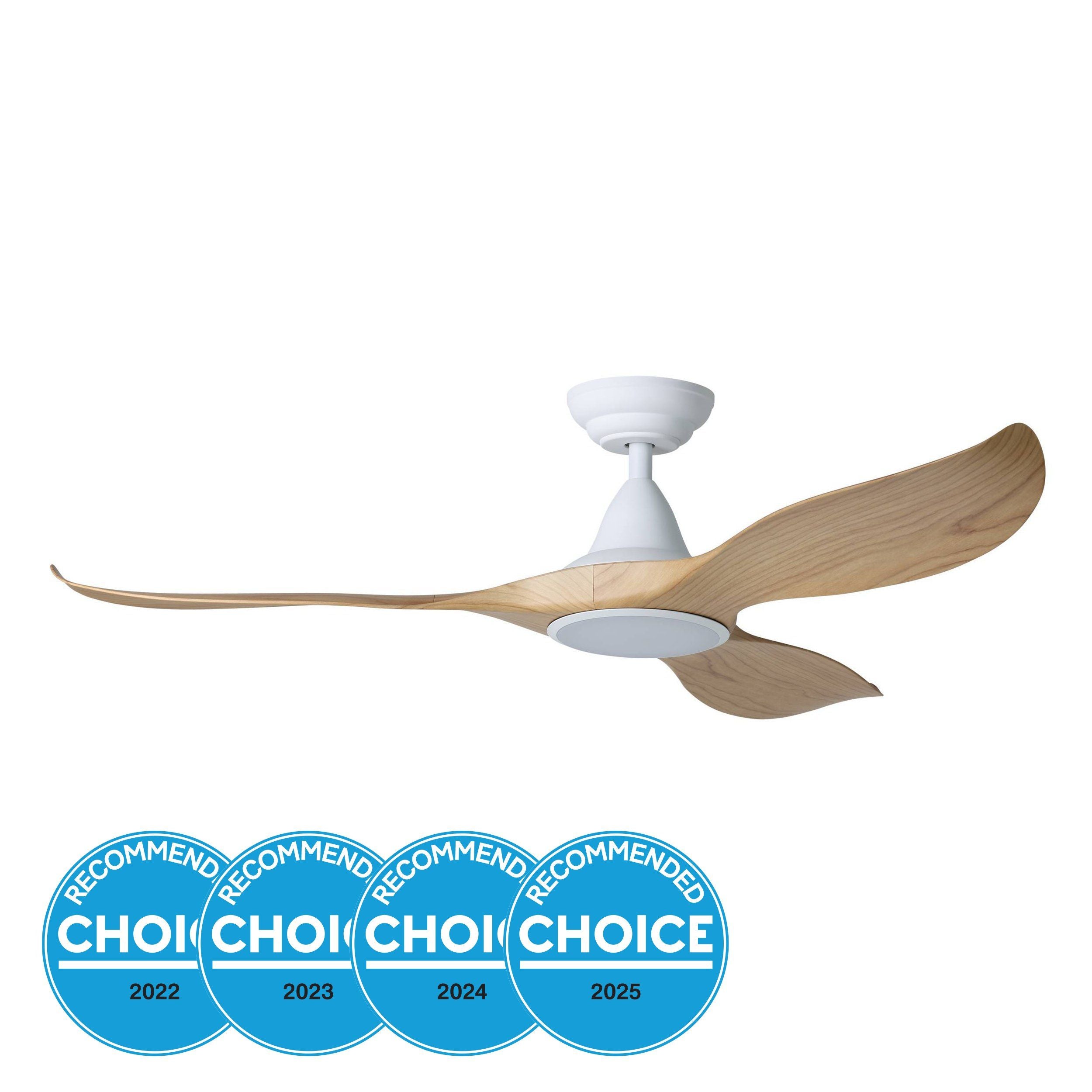 Noosa LED DC Ceiling Fan 60" White Matt 38W Tri Colour With Blackbutt Blade - 20685116