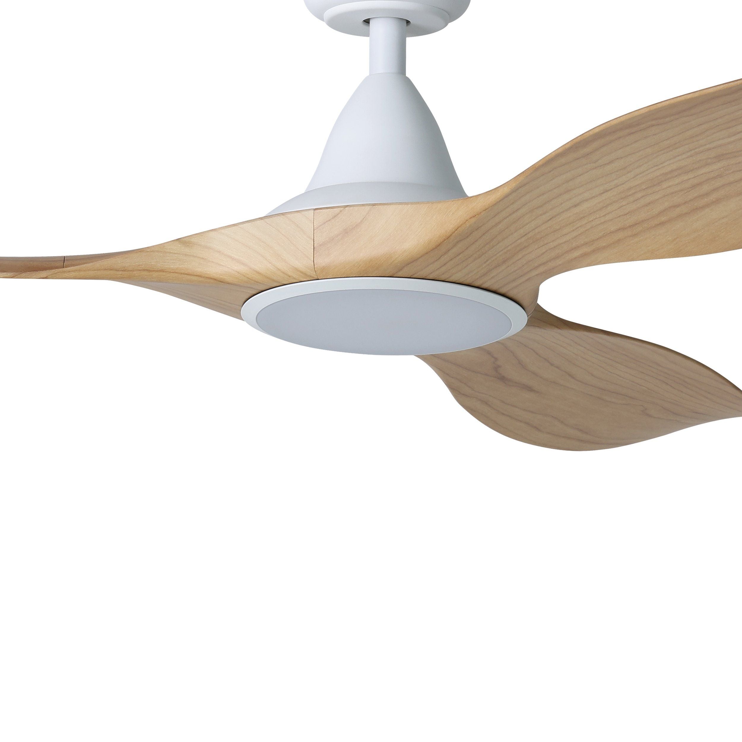 Noosa LED DC Ceiling Fan 60" White Matt 38W Tri Colour With Blackbutt Blade - 20685116