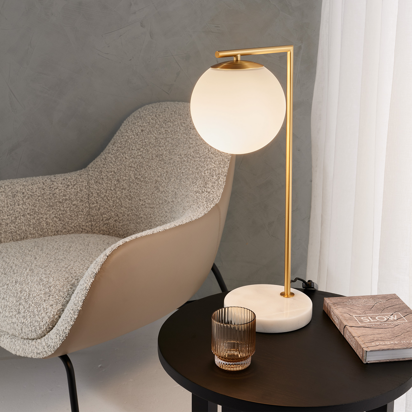 Remi Table Lamp Antique Brass & White - 1276