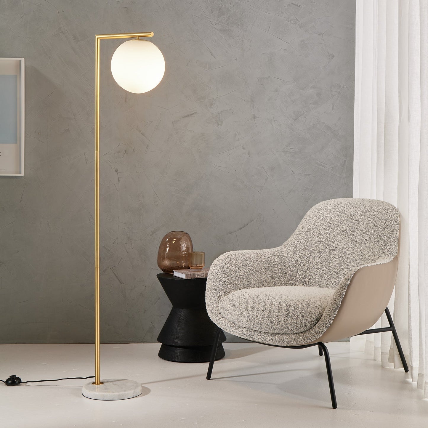 Remi Floor Lamp Satin Brass & White - 1277