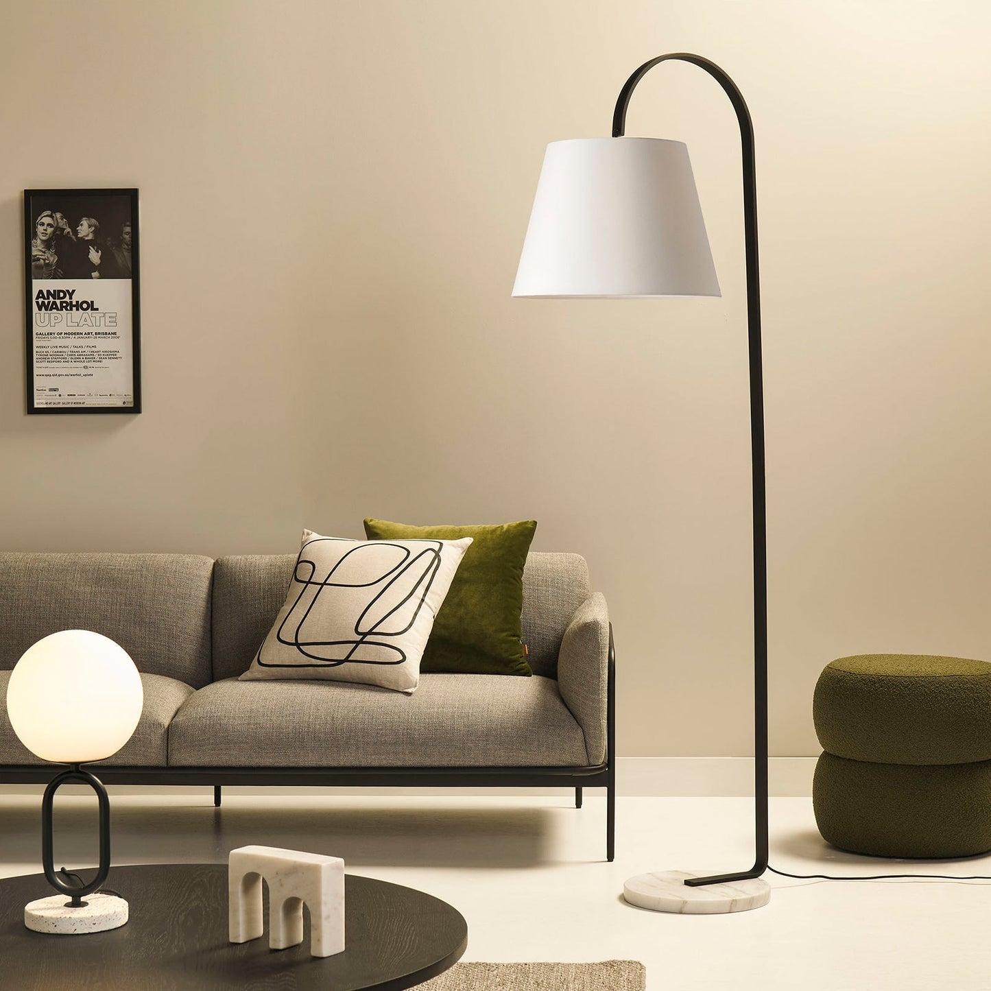 Silas Floor Lamp Satin Black & White - 1326W