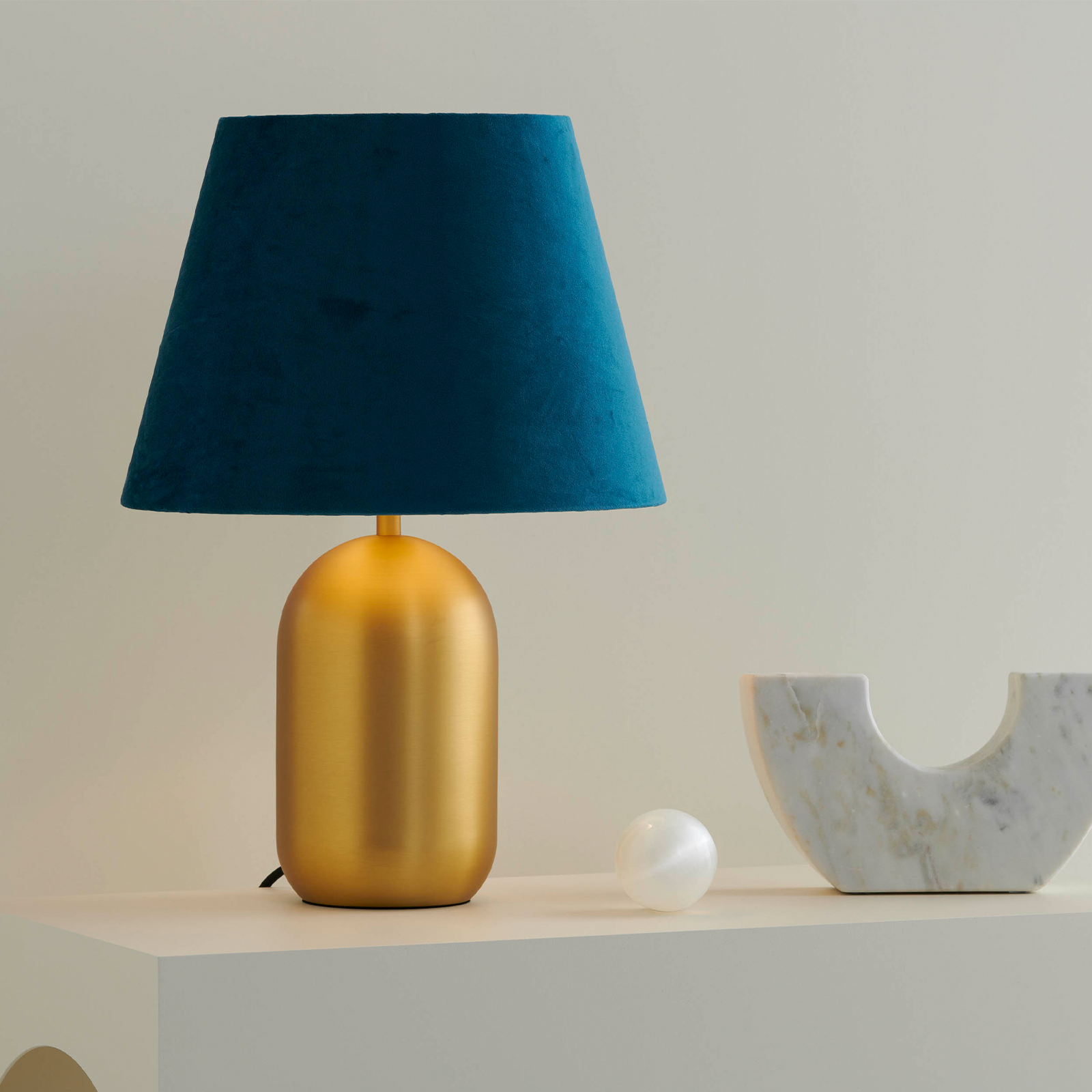 Misty Table Lamp Blue Velvet & Satin Brass - 1369