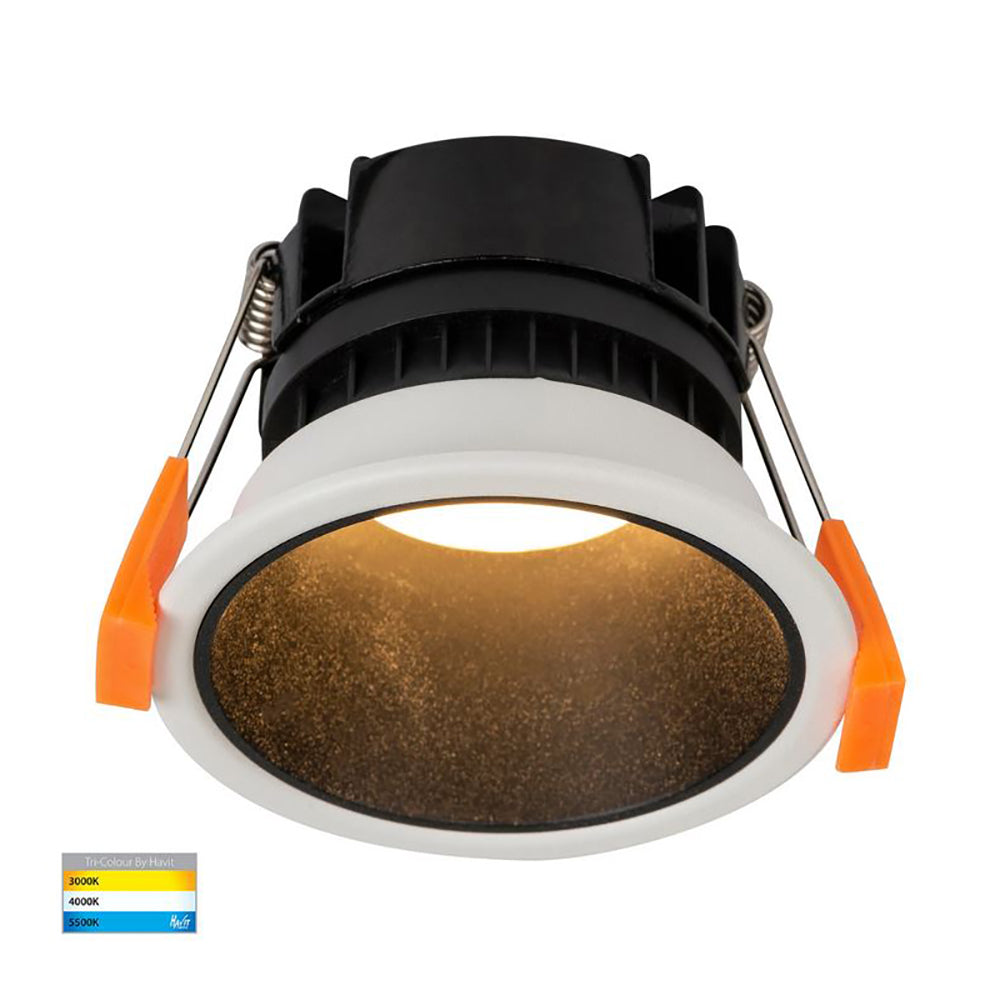 Buy Recessed LED Downlights Australia Round Recessed LED Downlight W82mm White Polycarbonate Black Insert 3 CCT - HV5529T-WB