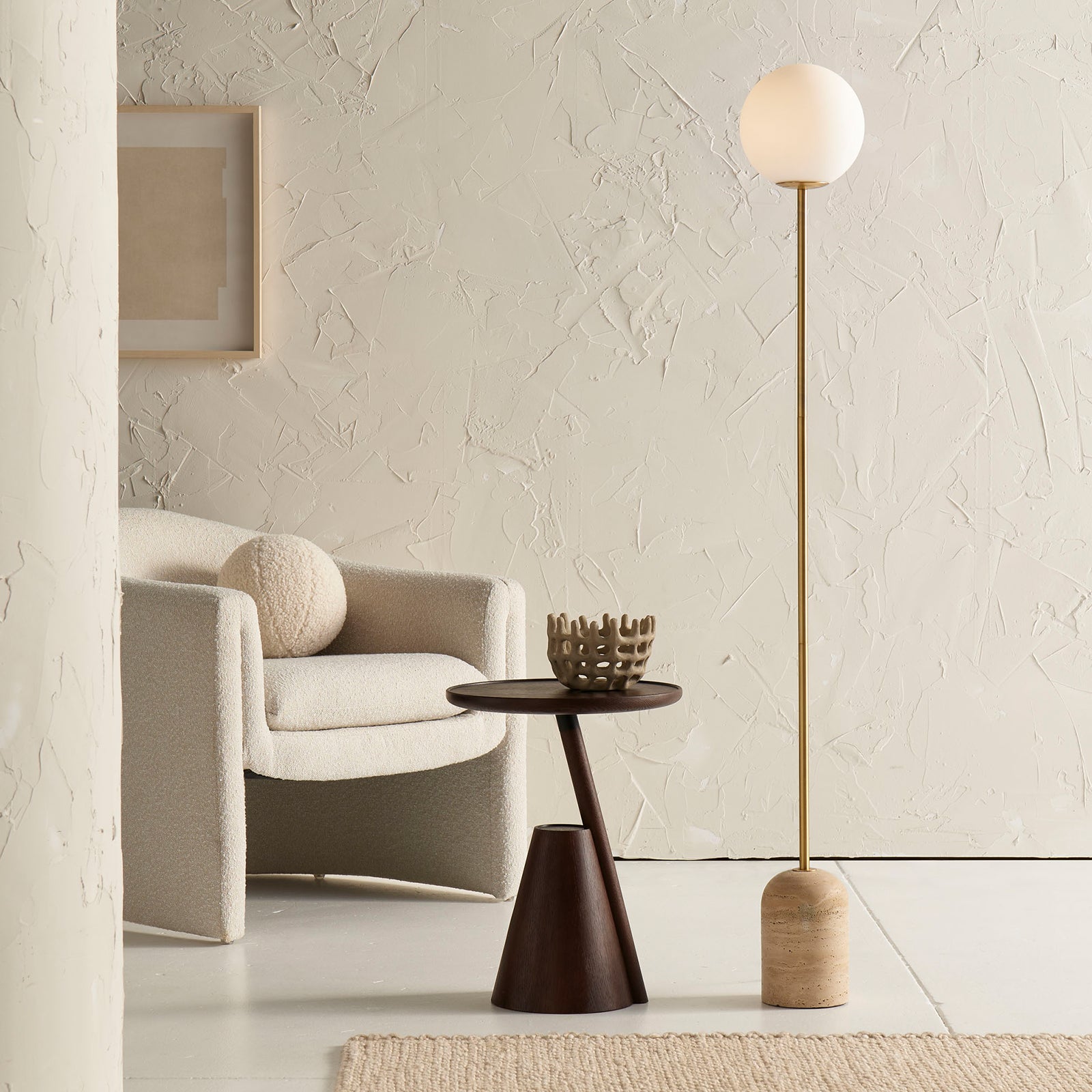 Soren Floor Lamp Brass & Travertine - 1403