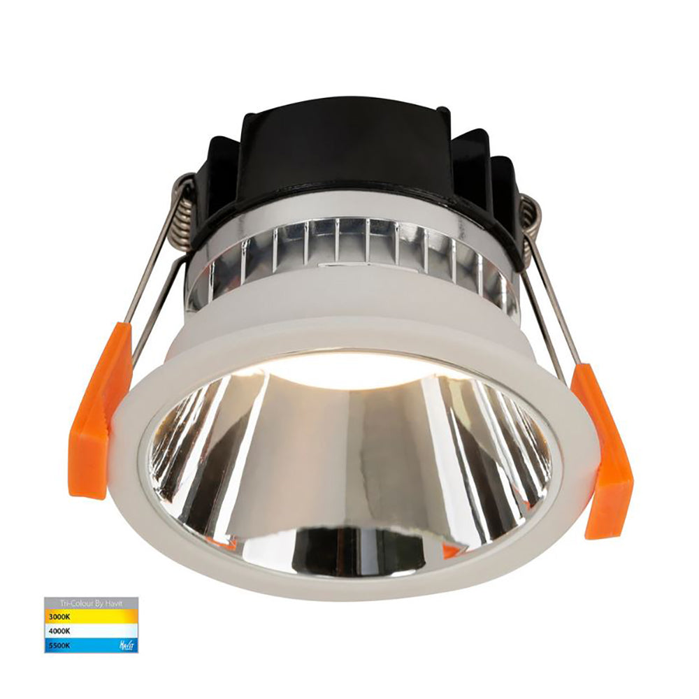 Buy Recessed LED Downlights Australia Round Recessed LED Downlight W82mm White Polycarbonate Chrome Insert 3 CCT - HV5529T-WC