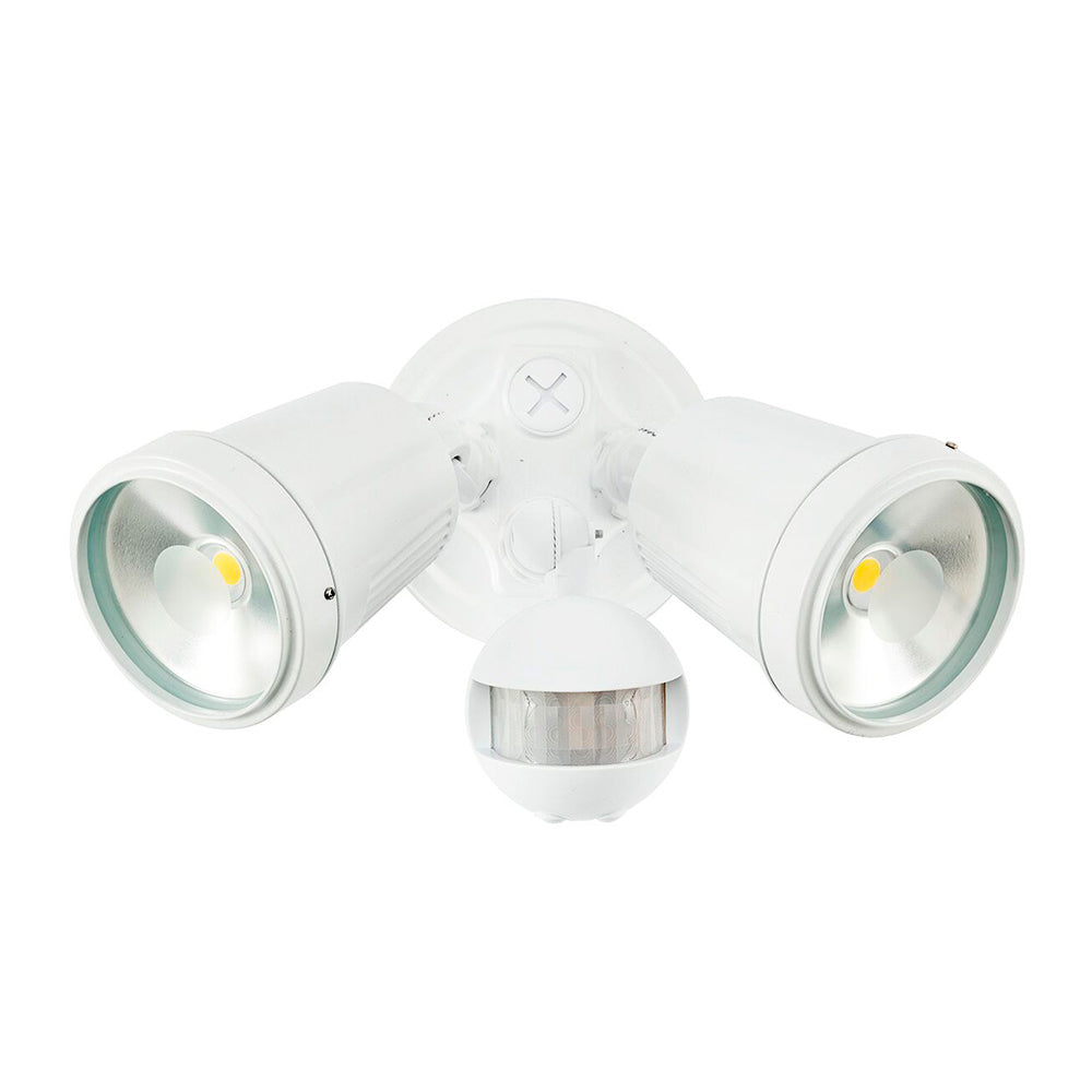 Buy Security Wall Lights Australia Hunter-III 2 Light LED Floodlight With Sensor White - 19245/05