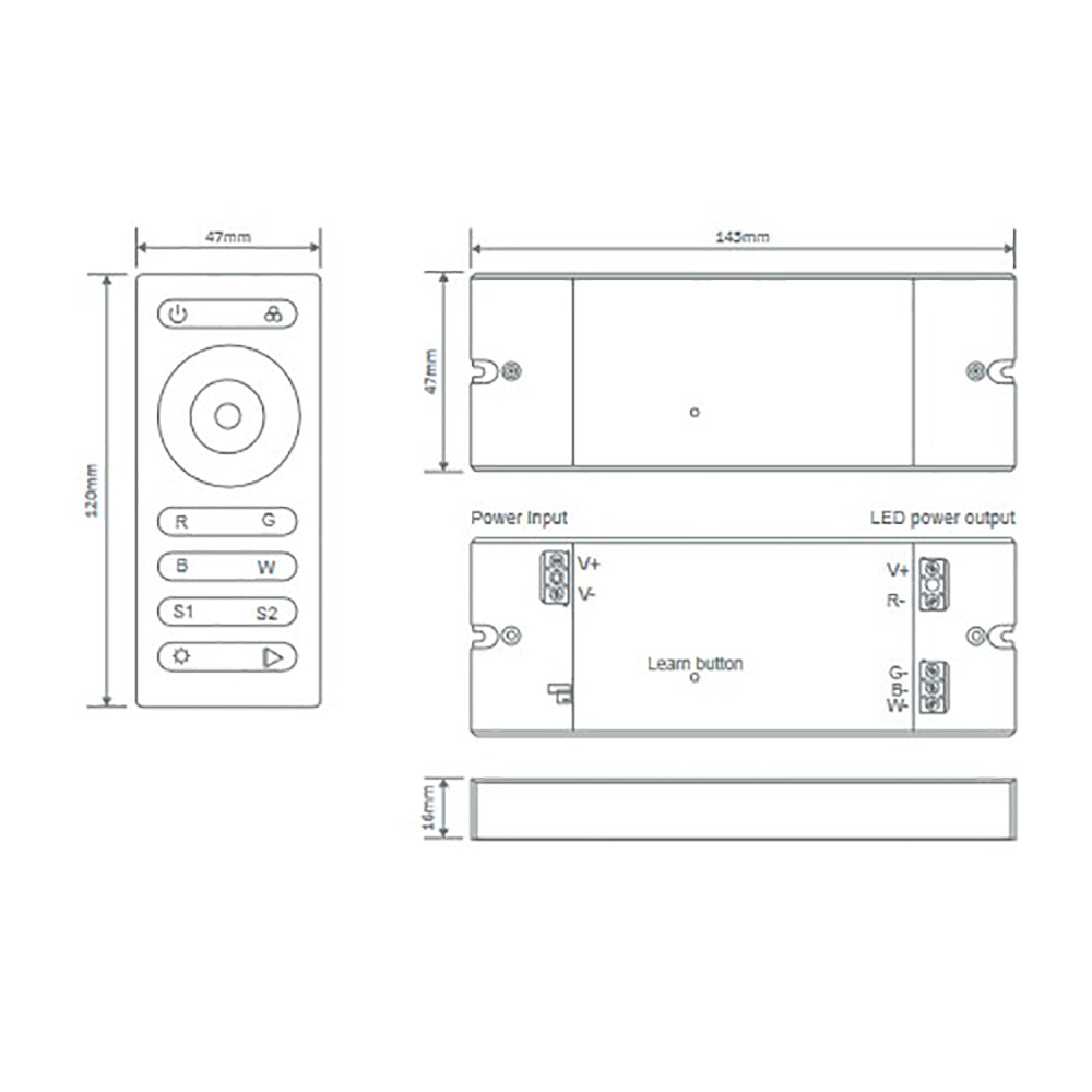 Buy Strip Light Controllers Australia Chameleon Strip Light Controller And Remote RF RGBW Black Plastic - 20112