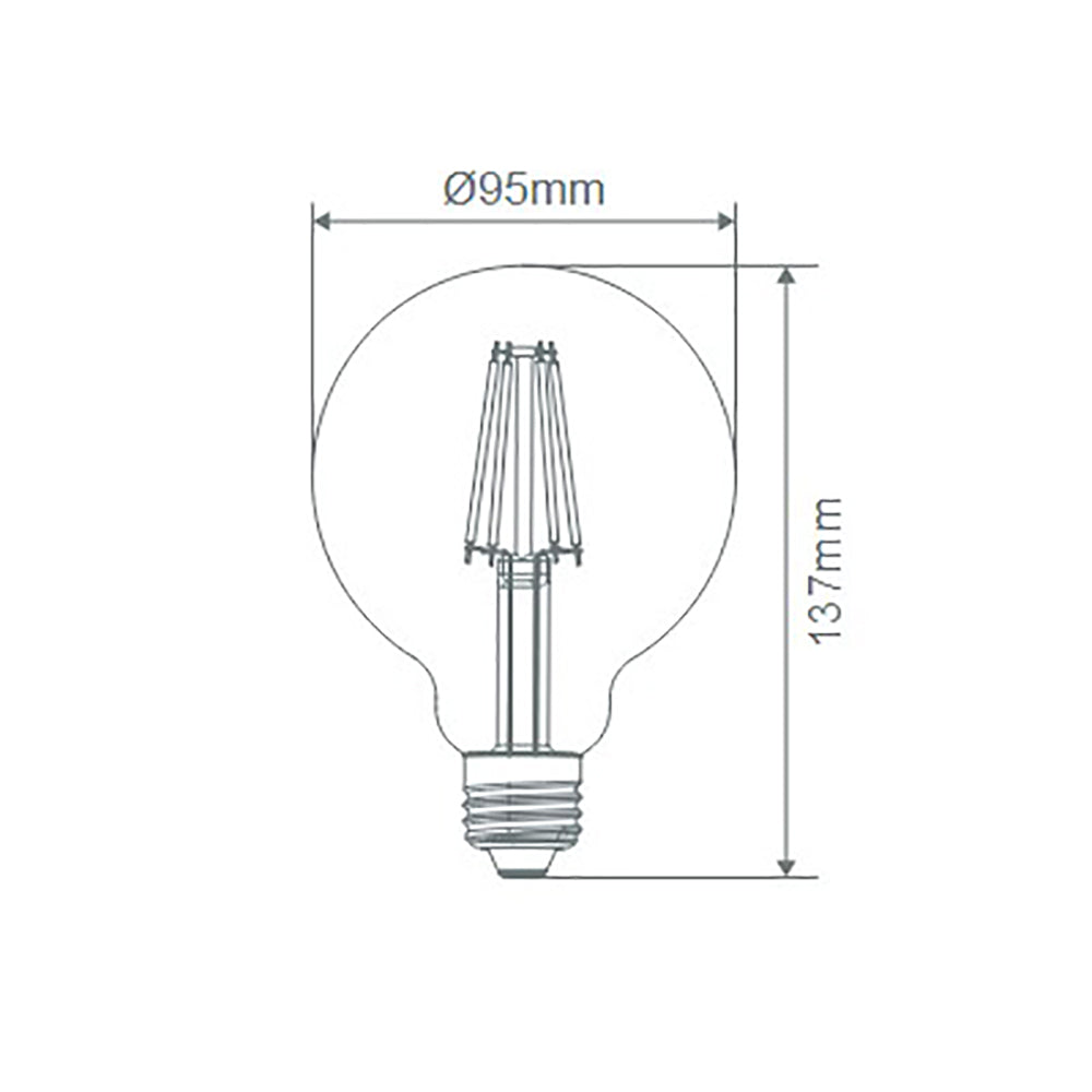 Buy LED Filament Globes Australia G95 LED Filament Globe ES 240V 7.5W Frosted Glass 2700K - 65984
