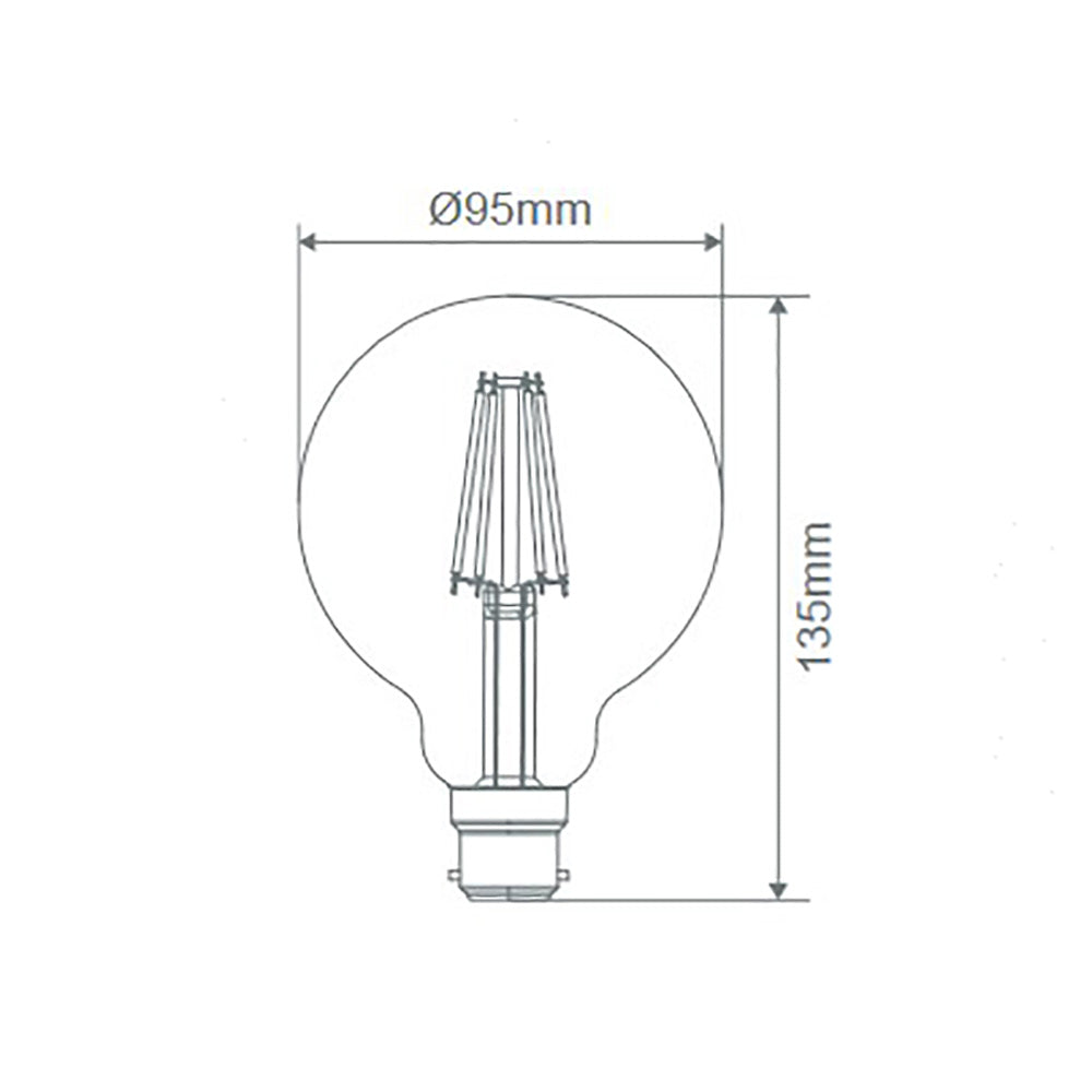 Buy LED Filament Globes Australia G95 LED Filament Globe BC 240V 7.5W Clear Glass 2700K - 65938