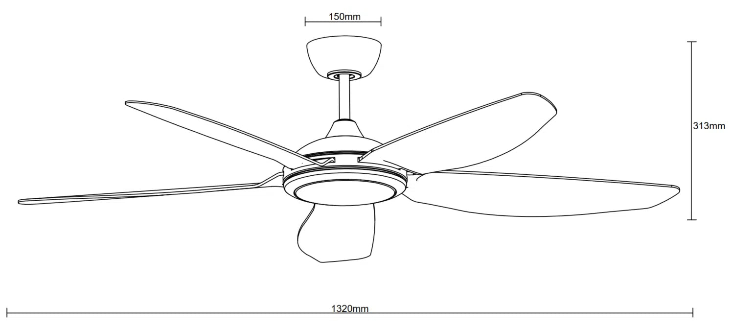 Esprit DC Ceiling Fan With LED Light 52" 5 Blade Matt Black With WIFI Remote - MDCE1353M