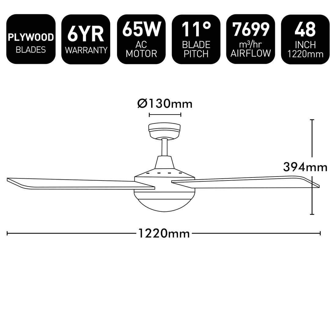 Tempo Plus AC Ceiling Fan 48" With Light And Remote White - 22273/05R