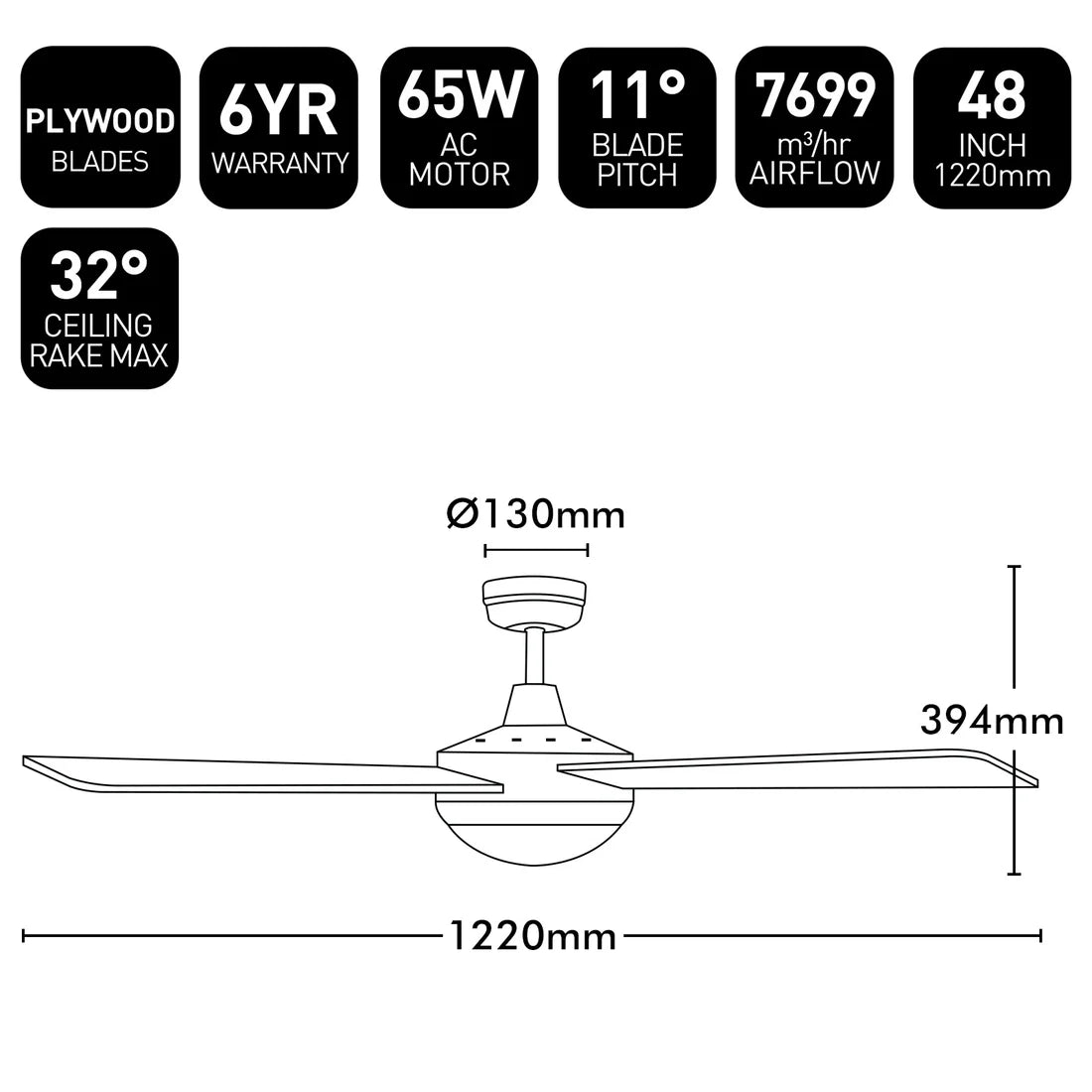 Tempo Plus AC Ceiling Fan 48" With Light White - 22273/05