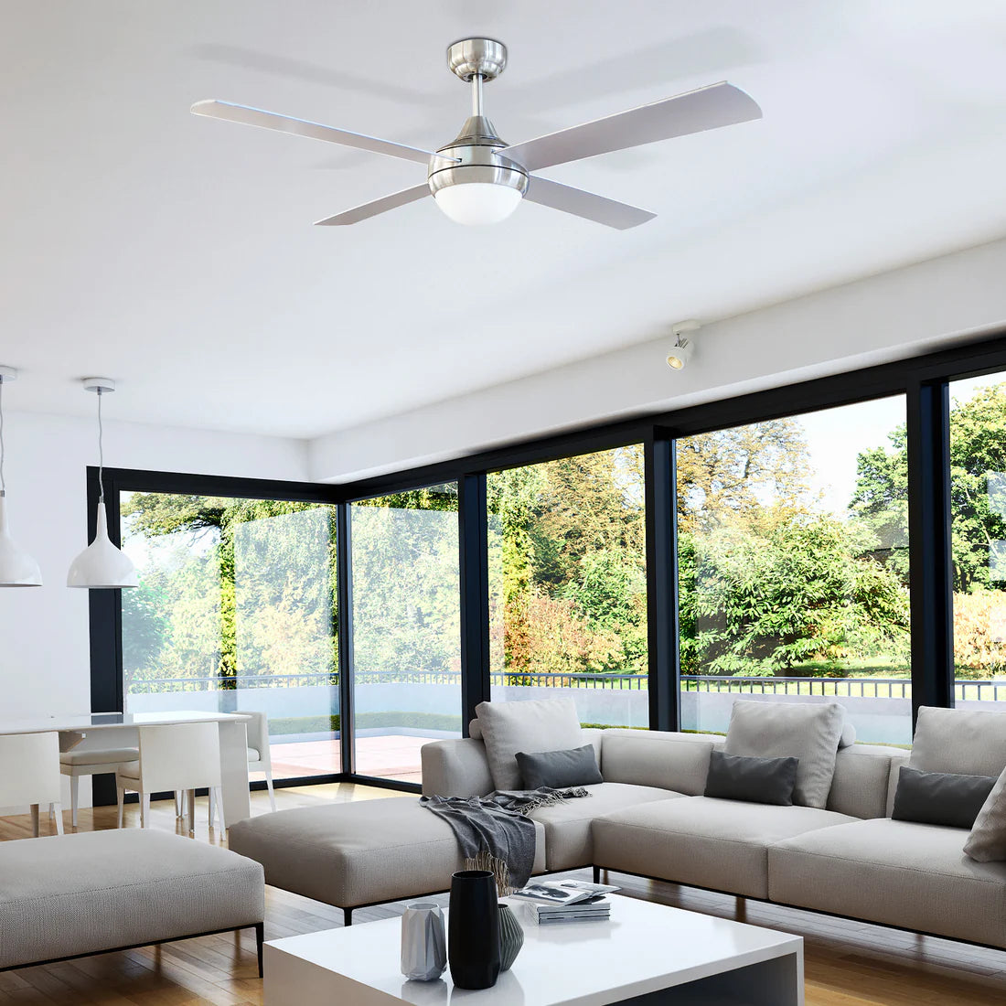 Tempo Plus AC Ceiling Fan 52" With Light Brushed Aluminium - 22279/13