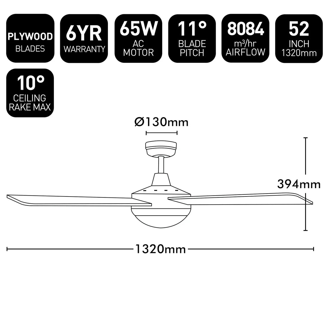 Tempo Plus AC Ceiling Fan 52" With Light And Remote White - 22279/05R