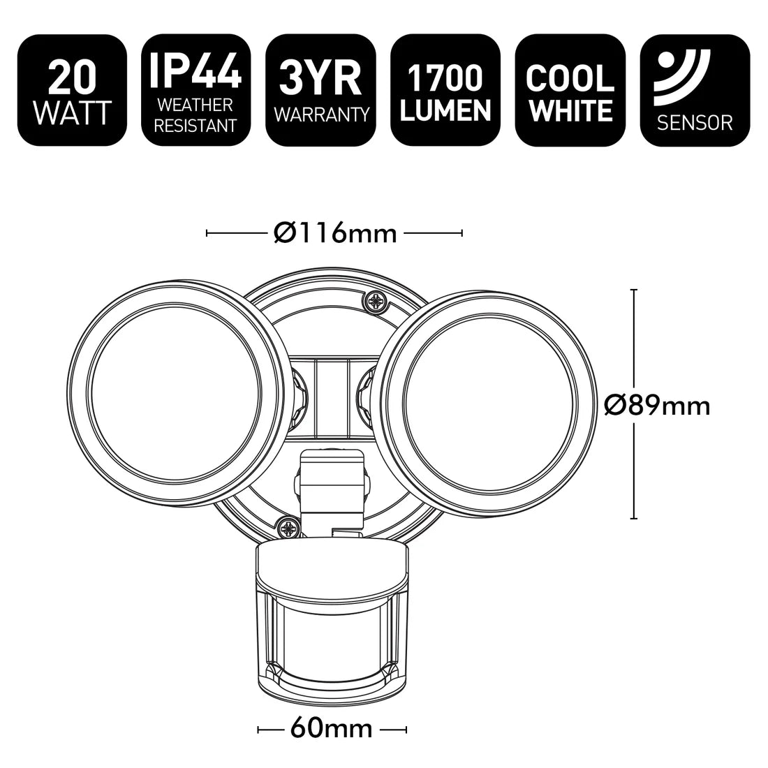 Stinger LED Twin Security Light with Sensor 10W 4000K White - 22289/05