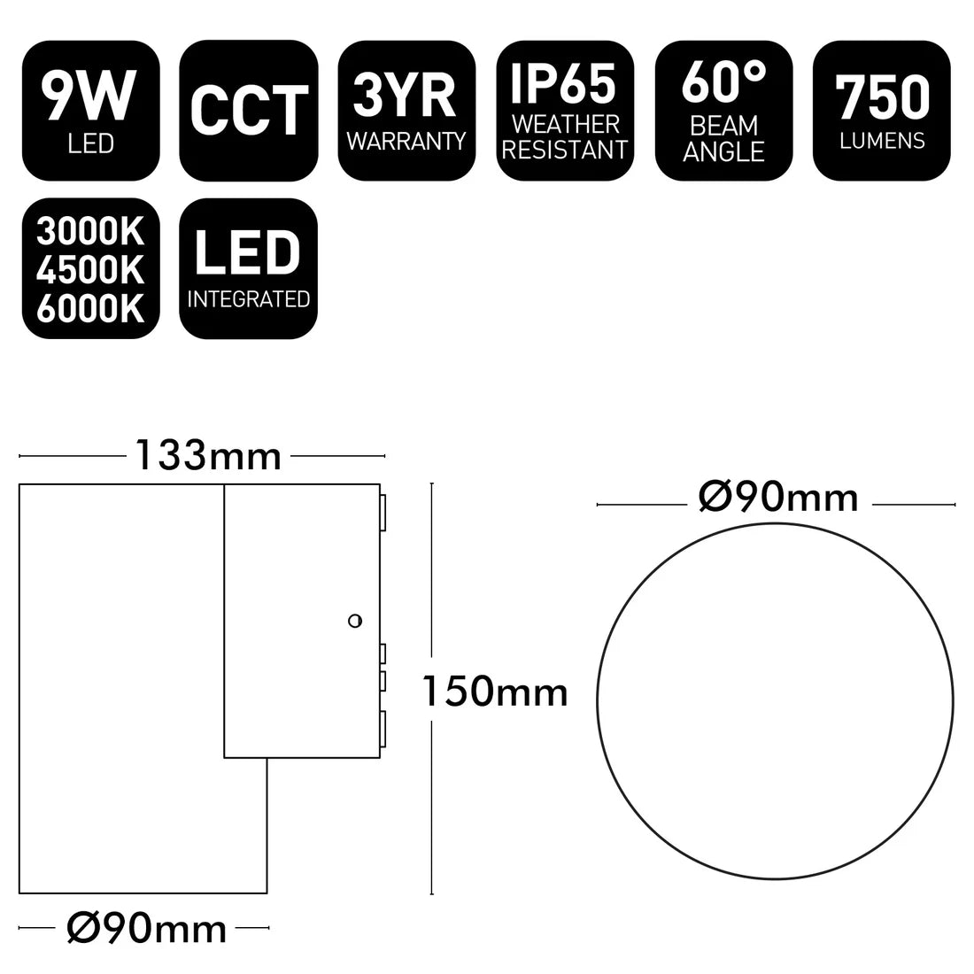 Anka Plus 90mm LED Wall Light 9W 3CCT White - 22553/05