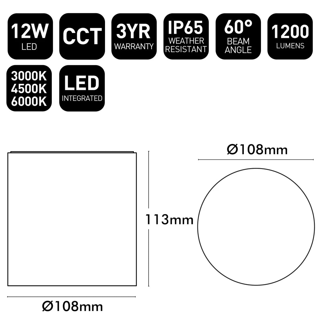 Anka Plus 108mm LED Surface Mounted Downlight 12W 3CCT White - 22557/05