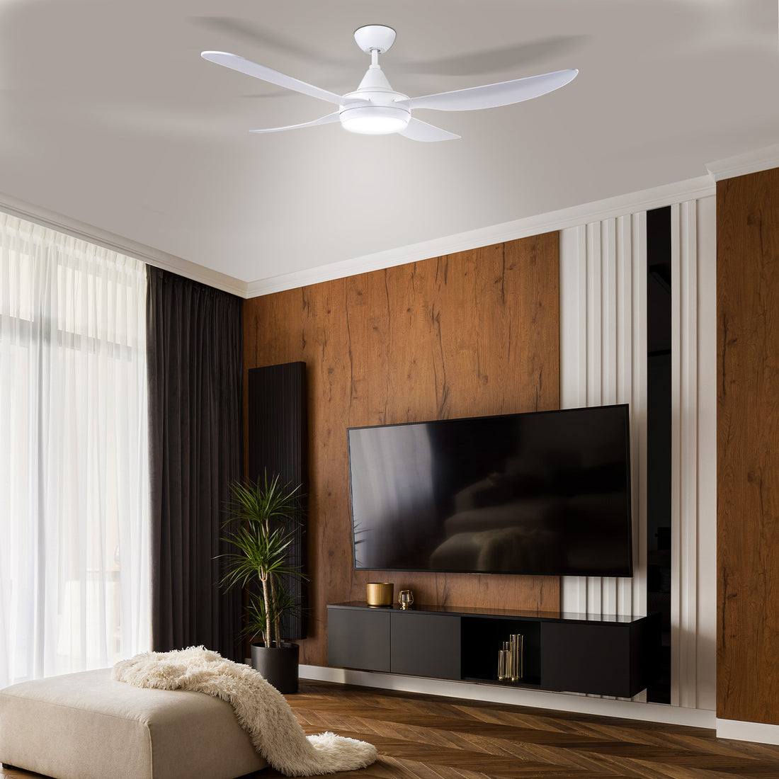 Vector DC Ceiling Fan 56" With LED Light 40W Tri Colour White - 22697/05