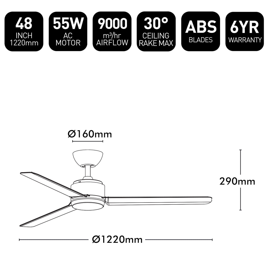 Solana AC Ceiling Fan 48" Black - 22759/06