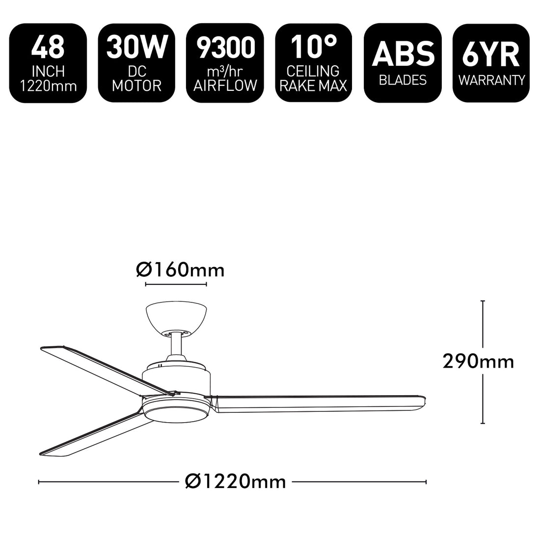 Solana DC Ceiling Fan 48" Black - 22763/06