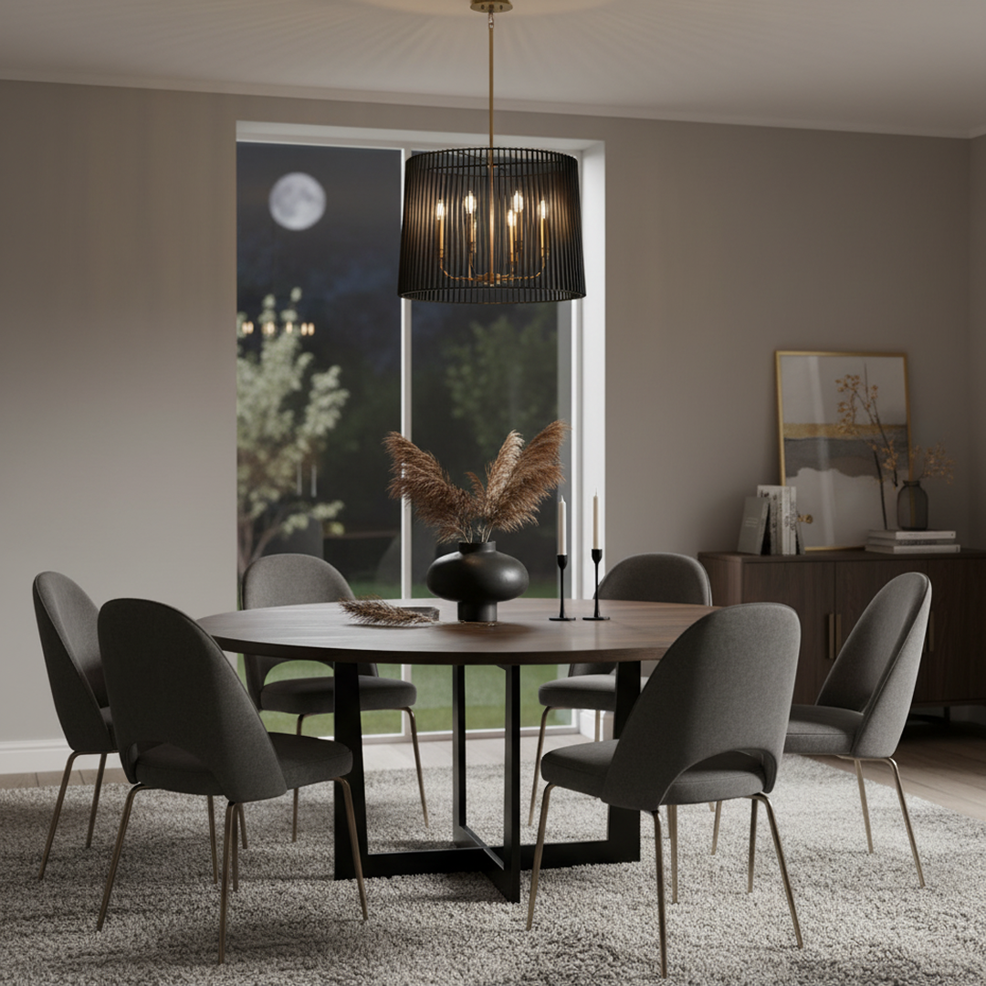 Linara 6 Light Pendant Black or Natural Brass - QN-LINARA-6P-BK