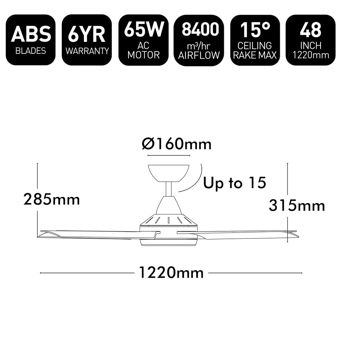 Cairns AC Ceiling Fan 48" Black - 22874/06