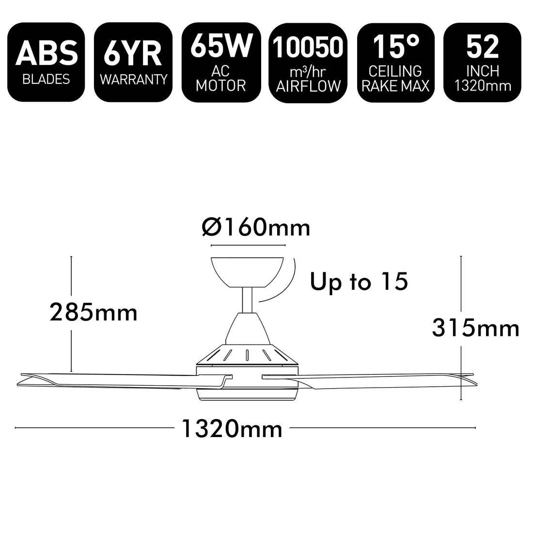Cairns AC Ceiling Fan 52" White - 22876/05