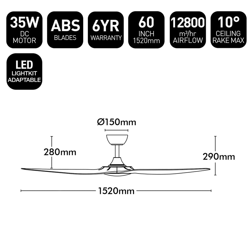 Fantastic DC Ceiling Fan 60" White - 22943/05
