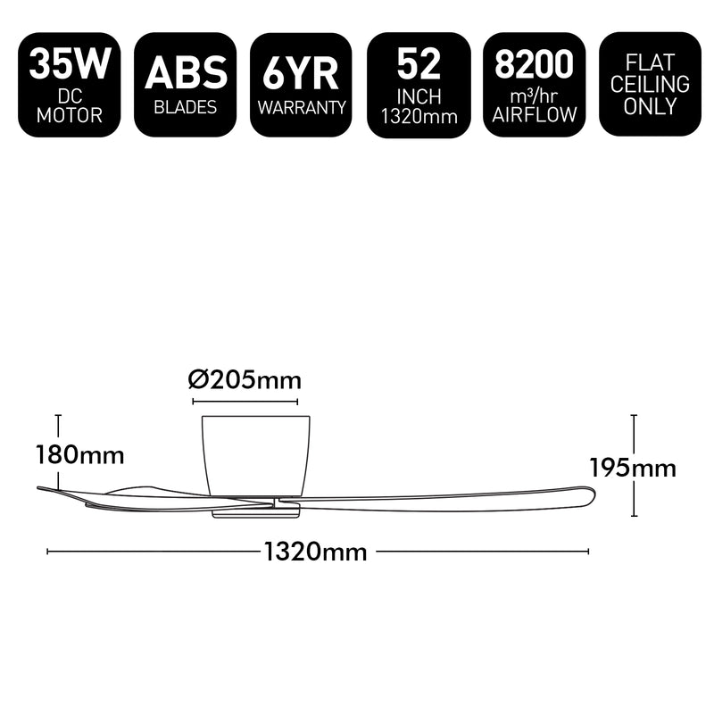 Costa Low Profile DC Ceiling Fan 52" White - 22945/05