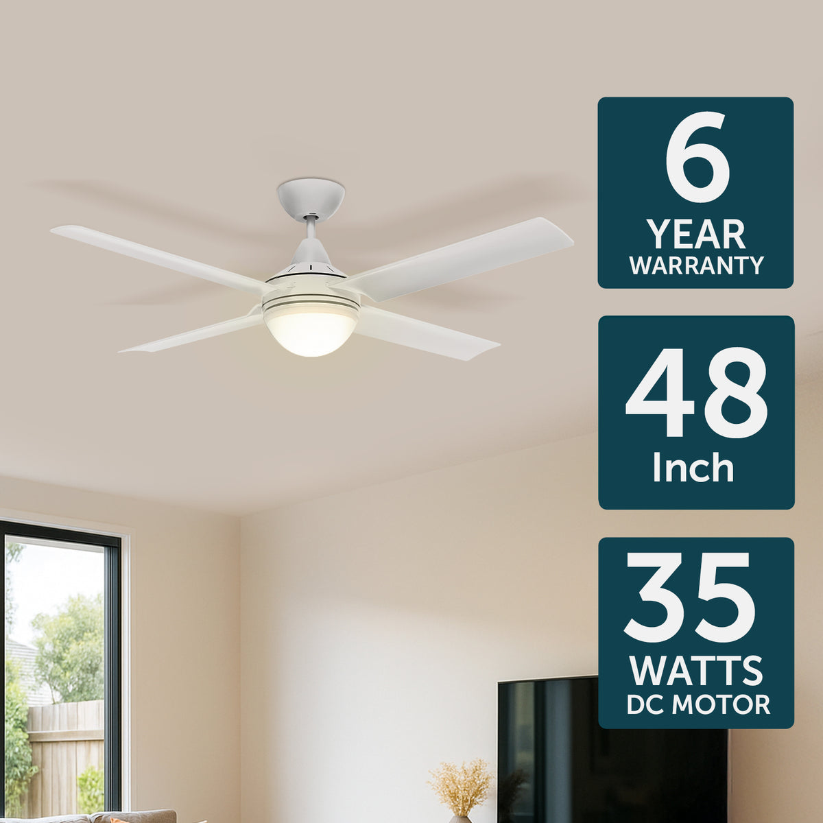 Cairns DC Ceiling Fan 48" With B22 Light Matt White - 22974/05