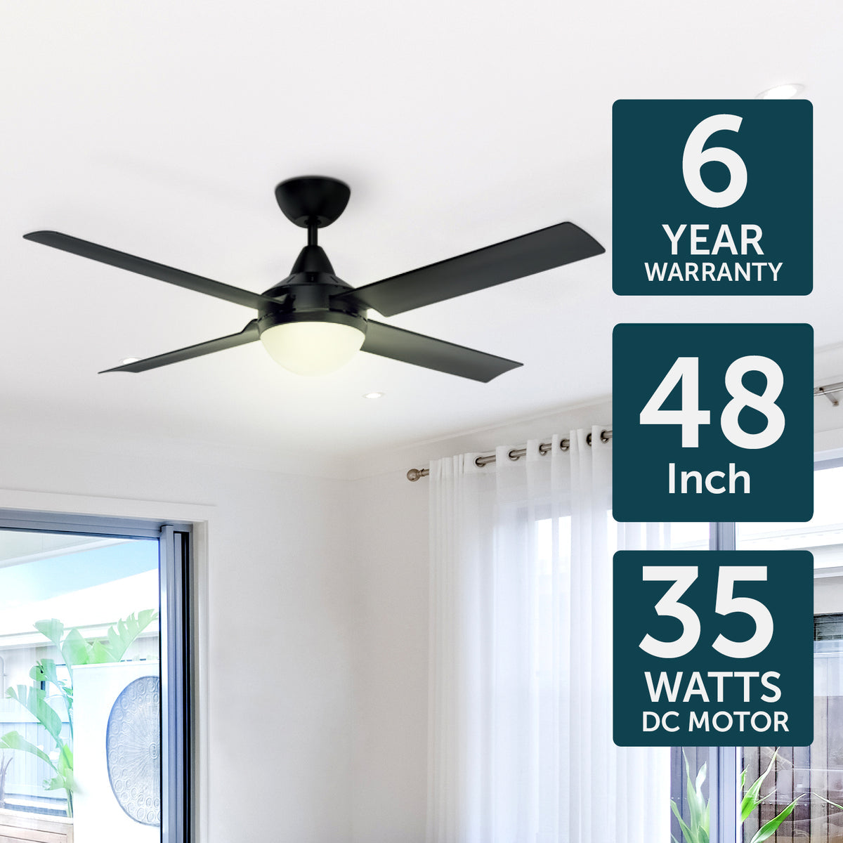 Cairns DC Ceiling Fan 48" With B22 Light Matt Black - 22974/06