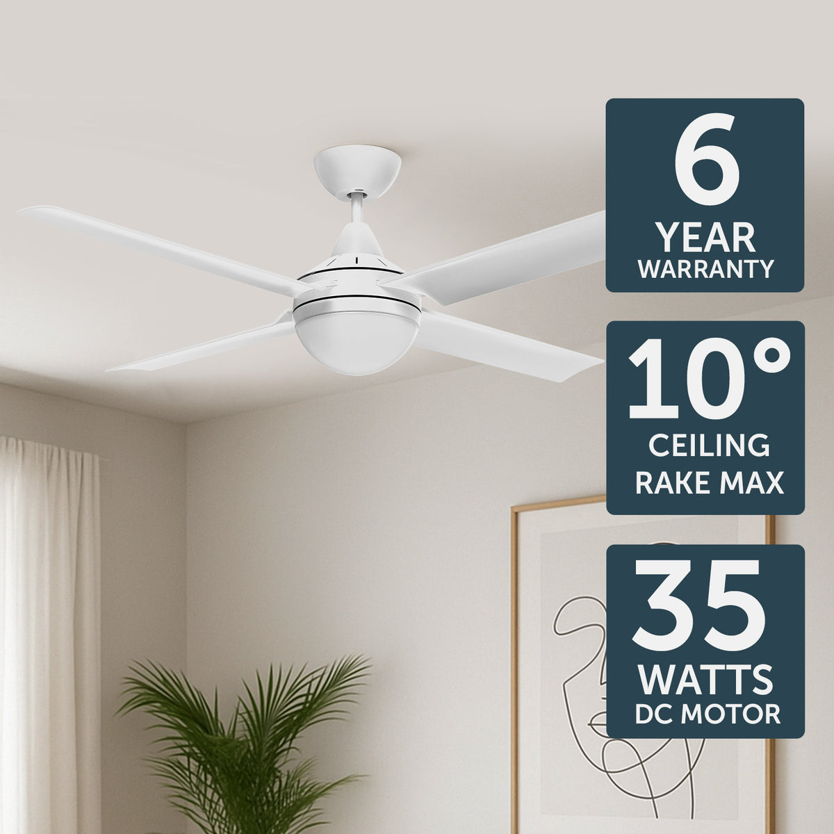 Cairns DC Ceiling Fan 52" With B22 Light Matt White - 22976/05