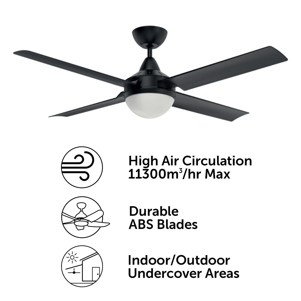 Cairns DC Ceiling Fan 52" With B22 Light Matt Black - 22976/06