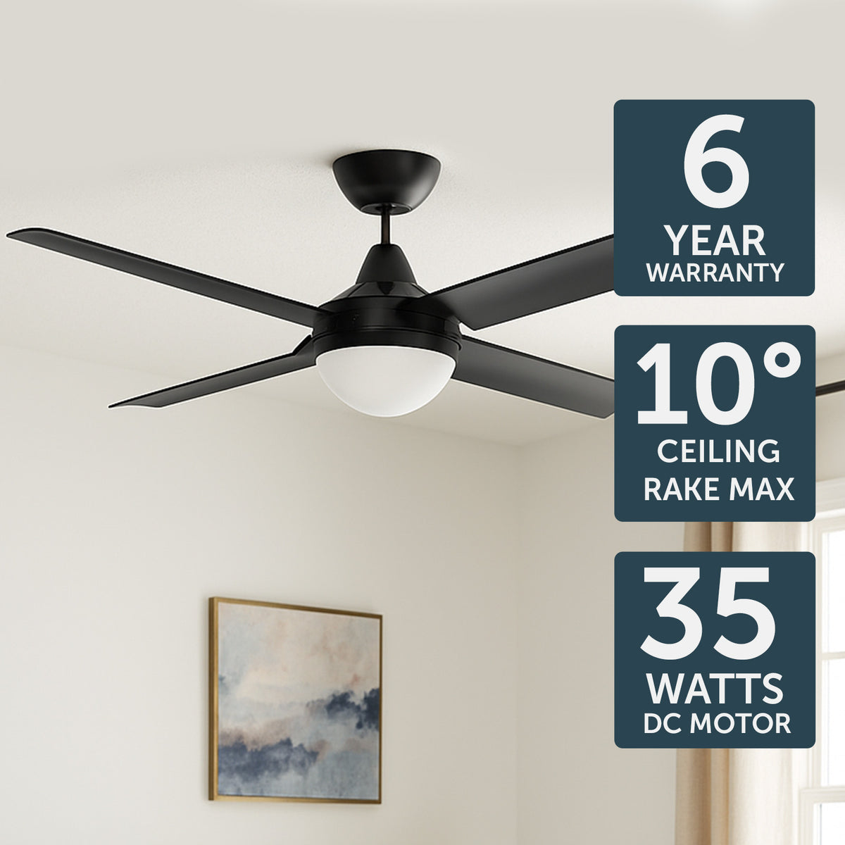 Cairns DC Ceiling Fan 52" With B22 Light Matt Black - 22976/06