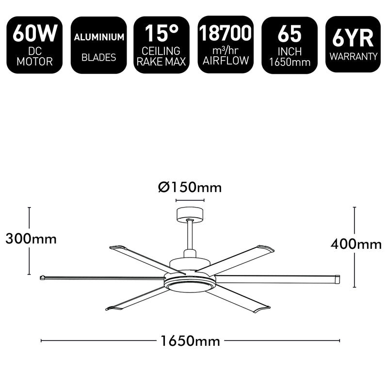 Colossus II DC Ceiling Fan 65" White - 22979/05