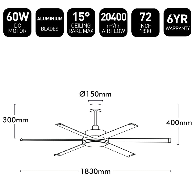Colossus II DC Ceiling Fan 72" White - 22982/05