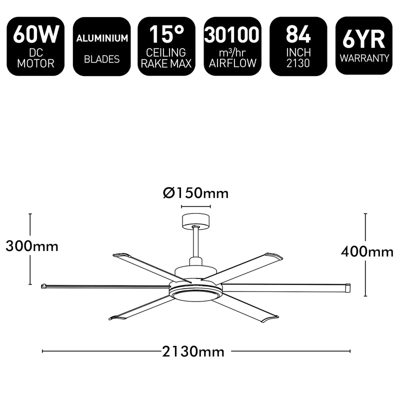 Colossus II DC Ceiling Fan 84" White - 22986/05