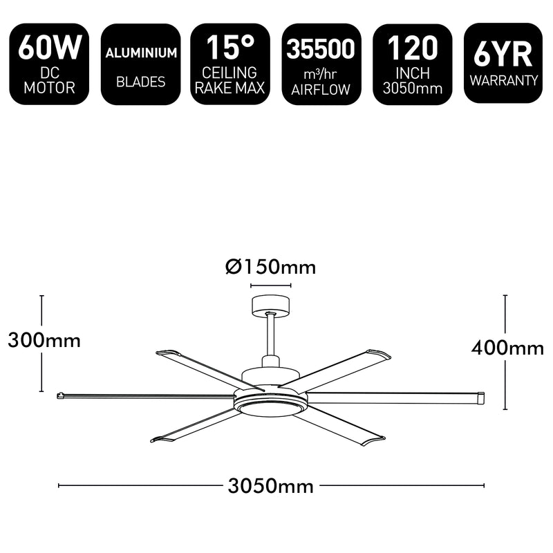 Colossus II DC Ceiling Fan 120" White - 22989/05