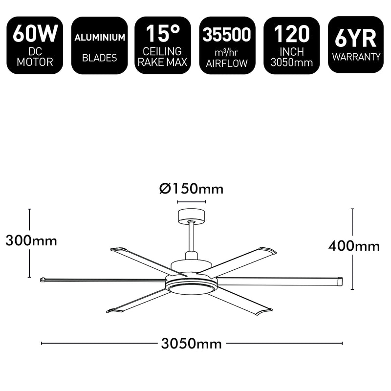 Colossus II DC Ceiling Fan 120" Black - 22989/06