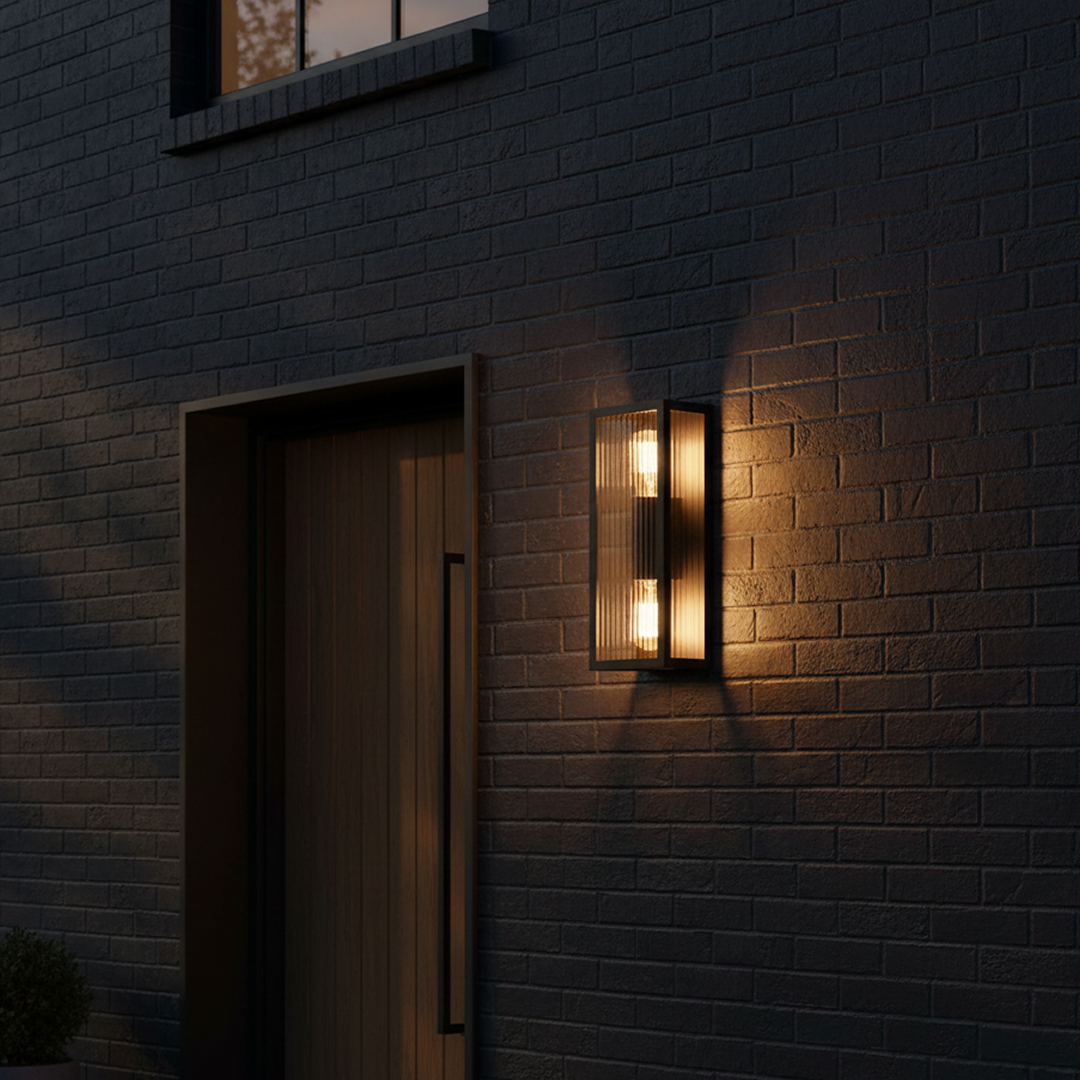 Chicago Outdoor Twin Up & Down Wall Light Black & Clear - OL7652BK