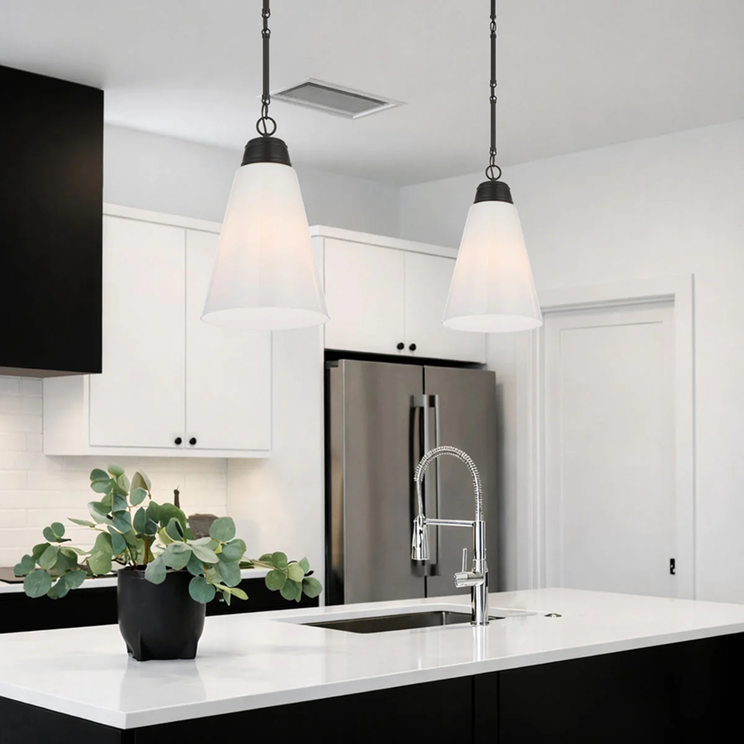Brine 288mm Pendant Light Matt Black & Opal - BRINE PE28-BK