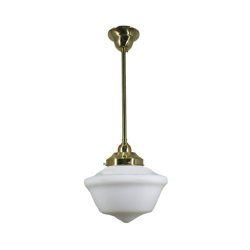 Buy Pendant Lights Australia Single Rod Pendant Brass With 9" Victorian Schoolhouse Opal Matt Glass - 3000266