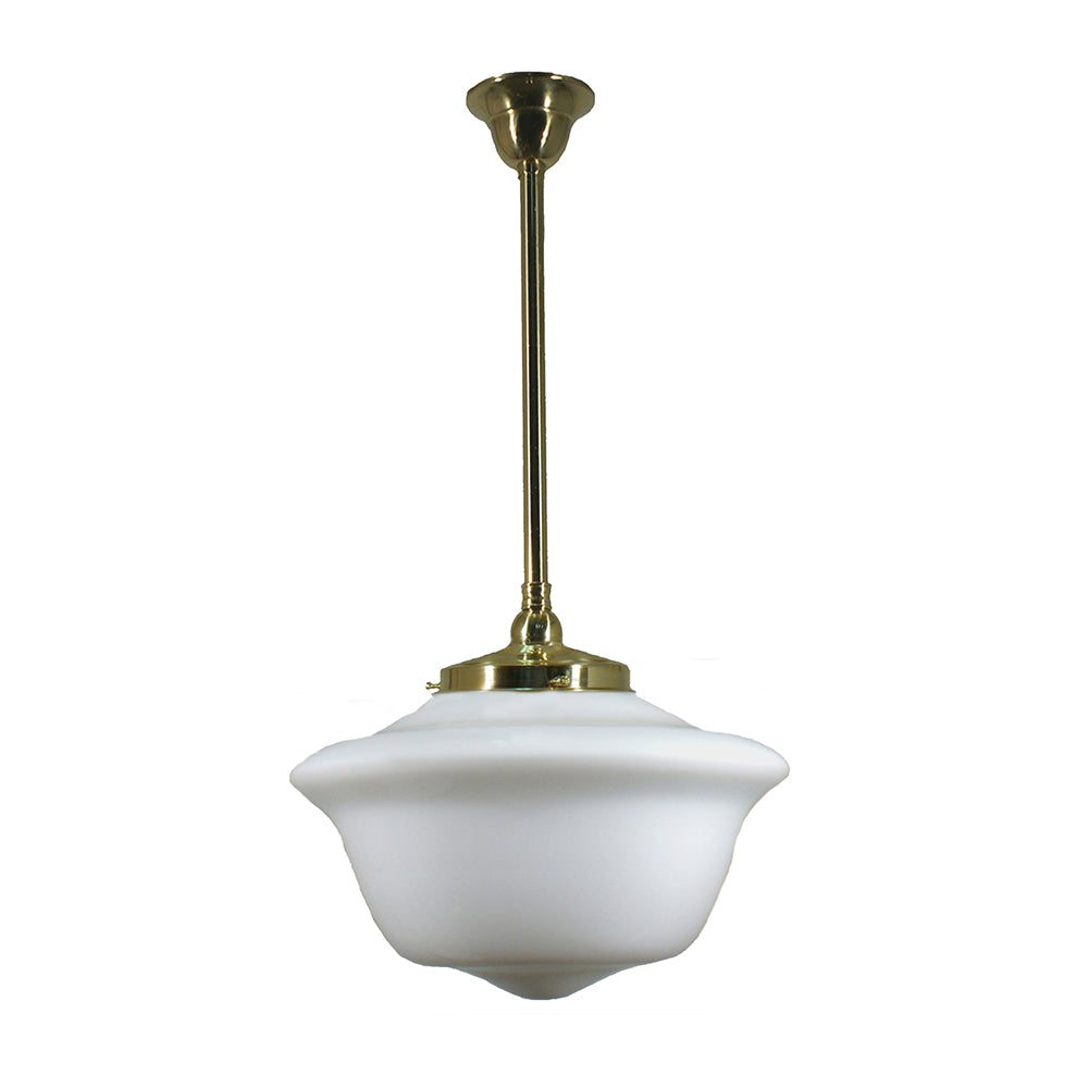 Buy Pendant Lights Australia Single Rod Pendant Brass With 16" Victorian Schoolhouse Opal Matt Glass - 3000287