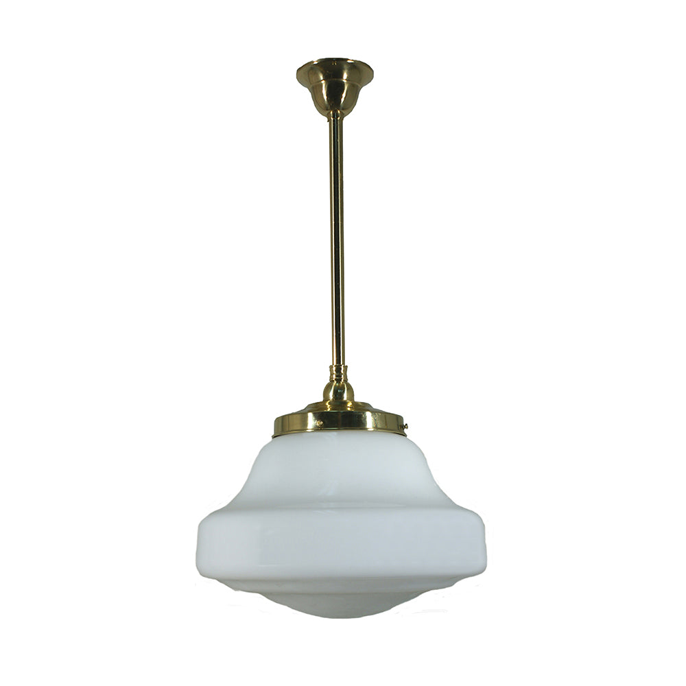 Single Rod Pendant Brass With Lincoln Schoolhouse Opal Matt Glass - 3000289